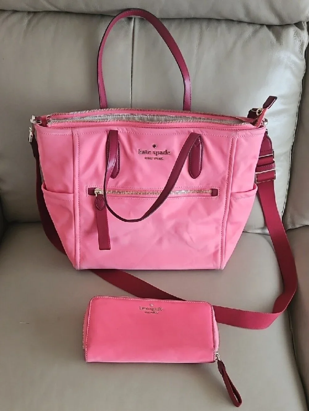 kate spade Pink Two-Tone Tote with Crossbody Strap And Matching Wallet - Picture 5 of 12